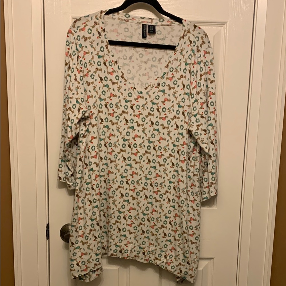 Cynthia Rowley Christmas Dogs V-Neck Women's Top